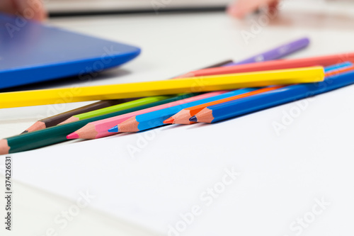 scattered colored pencils
