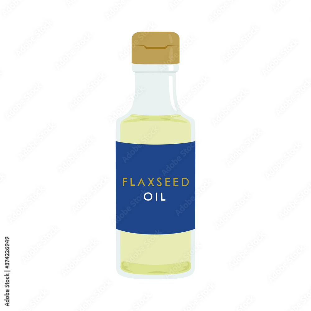 瓶に入った亜麻仁油のイラスト 英語のラベル付き Stock Vector Adobe Stock