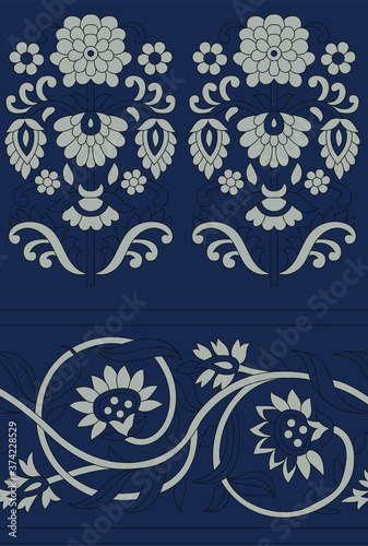 cute floral border pattern on navy background