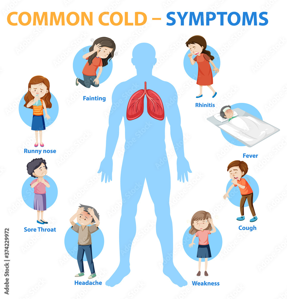 Common cold symptoms cartoon style infographic Common cold symptoms cartoon style infographic