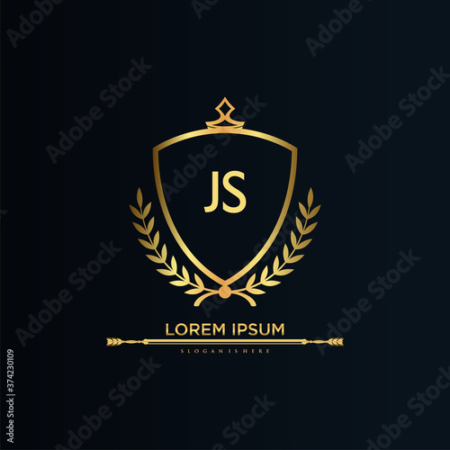JS Letter Initial with Royal Template.elegant with crown logo vector, Creative Lettering Logo Vector Illustration.