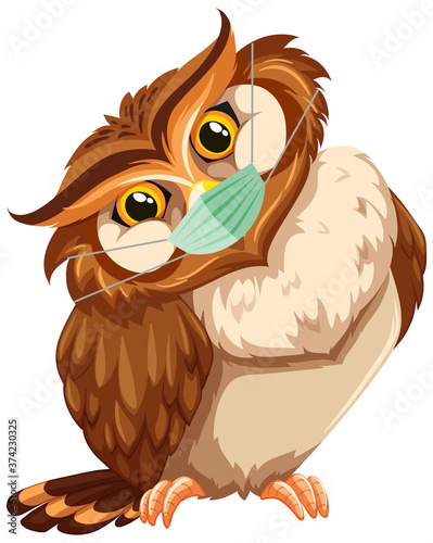 Owl cartoon charater waring mask