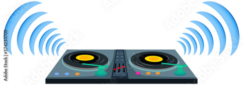 Turntable DJ set with sound wave