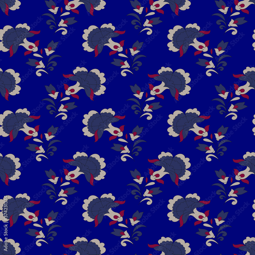 traditional Indian paisley pattern on blue  background