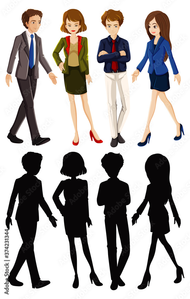 Office worker cartoon character with its silhouette