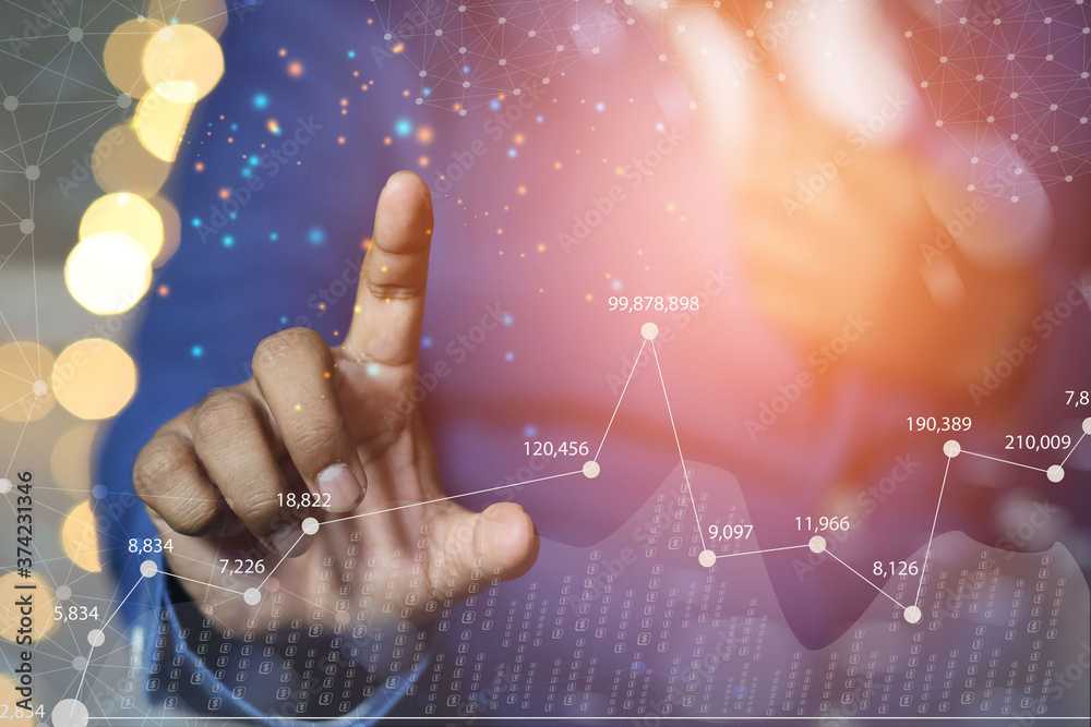 Business people who touch their hands to search for information technology knowledge online Business people who touch their hands to search for information technology knowledge online