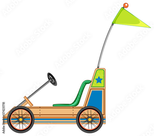 Gokart with green flag cartoon style isolated
