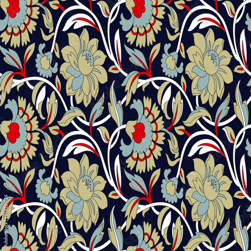 traditional Indian paisley pattern on  navy background