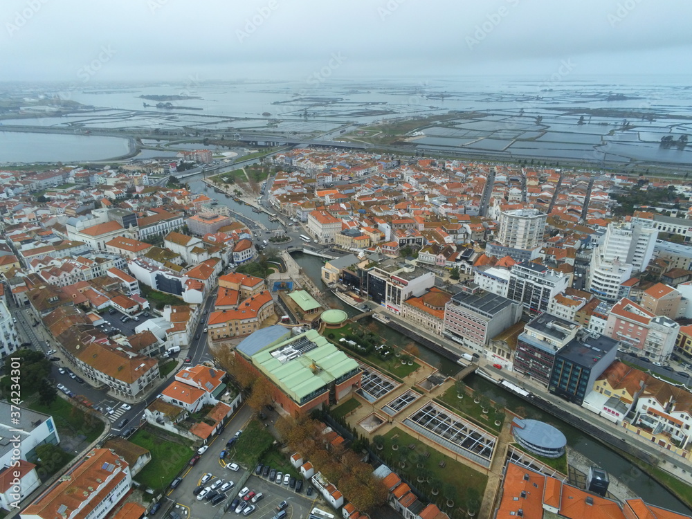 Aveiro, beautiful village. The Venice of  Portugal. Aerial Drone Photo