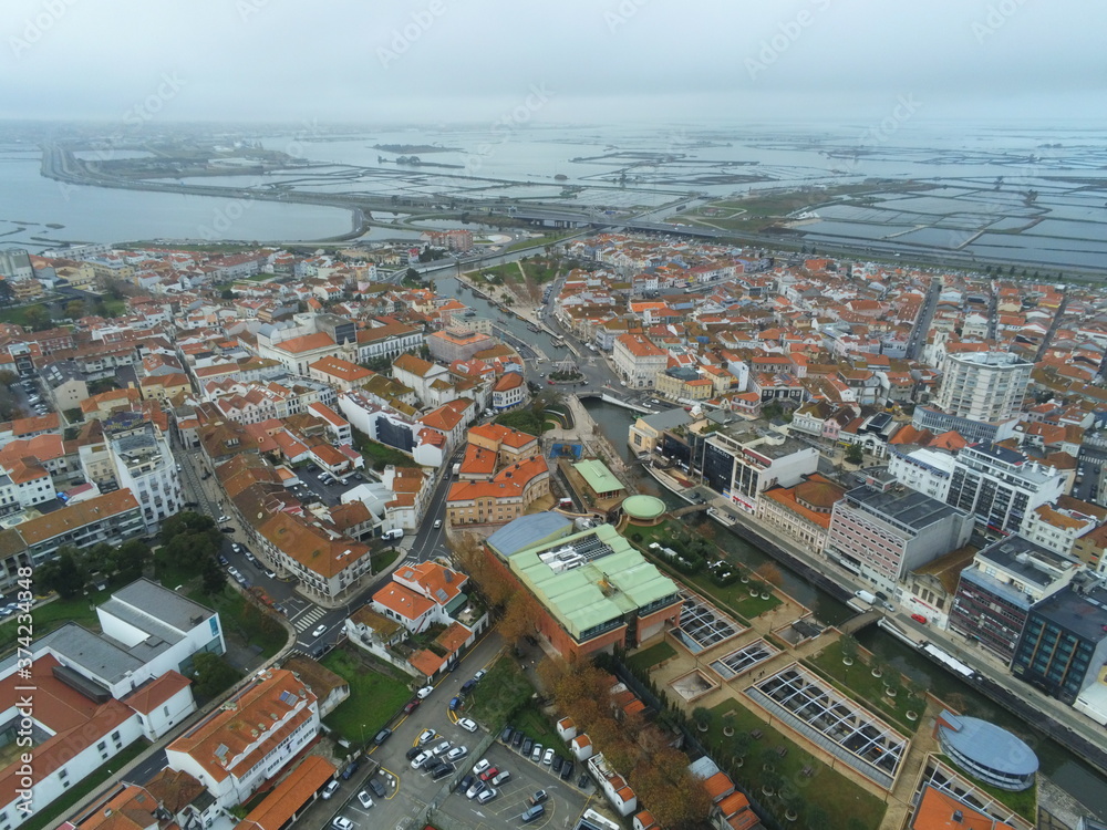 Aveiro, beautiful village. The Venice of  Portugal. Aerial Drone Photo
