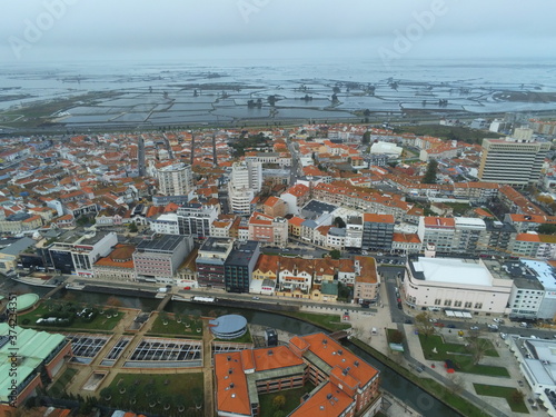 Aveiro, beautiful village. The Venice of  Portugal. Aerial Drone Photo