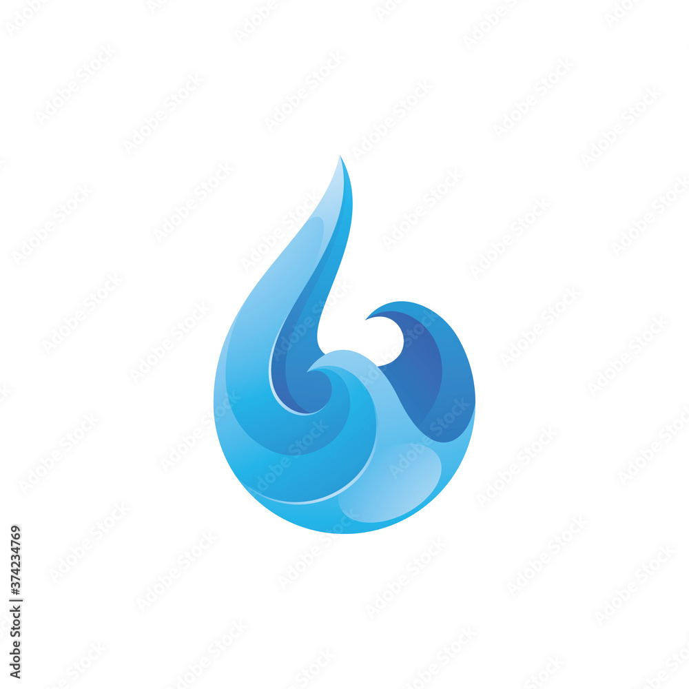 Fototapeta premium Modern 3D Gradient Abstract Water Droplet Curl Wave Logo Vector Icon 