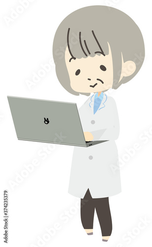 白衣の女性医師のイラスト　シニア