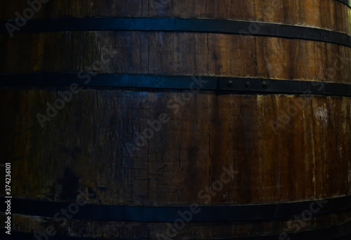 Close up of a wooden wine barrel