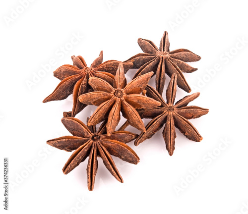 Star anise spice fruits isolated on white background.