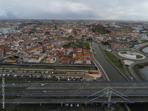 Aveiro, beautiful village. The Venice of  Portugal. Aerial Drone Photo