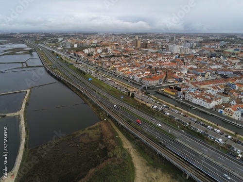 Aveiro, beautiful village. The Venice of  Portugal. Aerial Drone Photo