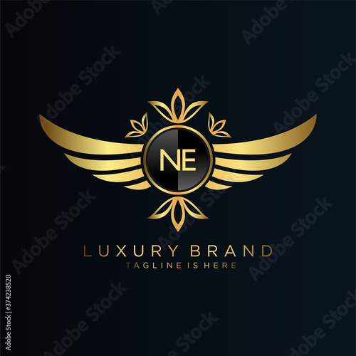 NE Letter Initial with Royal Template.elegant with crown logo vector, Creative Lettering Logo Vector Illustration. photo