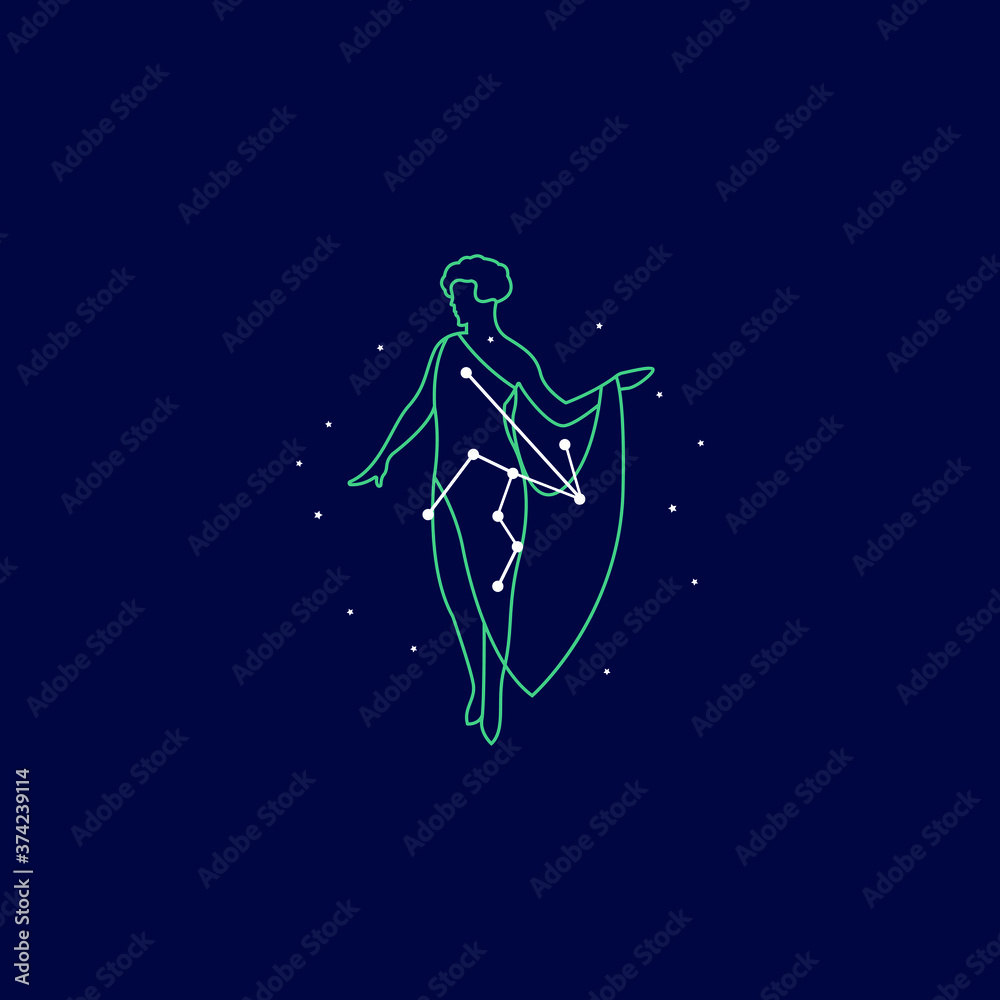 Sign of the zodiac Virgo. Constellation of the Virgo. Vector illustration. Sign of the zodiac Virgo. Constellation of the Virgo. Vector illustration.