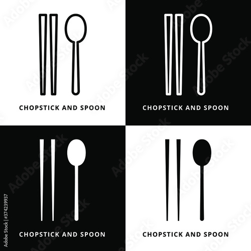 Chopstick and Spoon Symbol Logo Illustration. Kitchenware Vector Icon Line And Glyph Style
