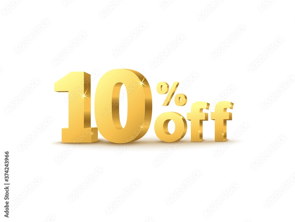 10 percent of price in golden font realistic vector illustration isolated. 10 percent of price in golden font realistic vector illustration isolated.