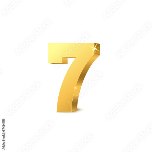 Shiny metallic golden seven number mockup realistic vector illustration isolated.