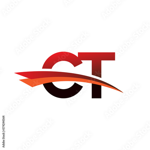 initial letter CT logotype company name colored black and red swoosh design.