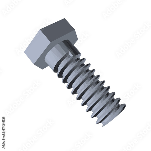 Low poly blue threaded bolt. 3D. Vector illustration