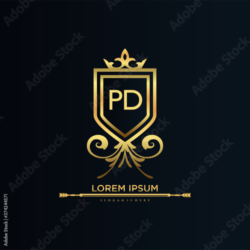 PD Letter Initial with Royal Template.elegant with crown logo vector, Creative Lettering Logo Vector Illustration. photo