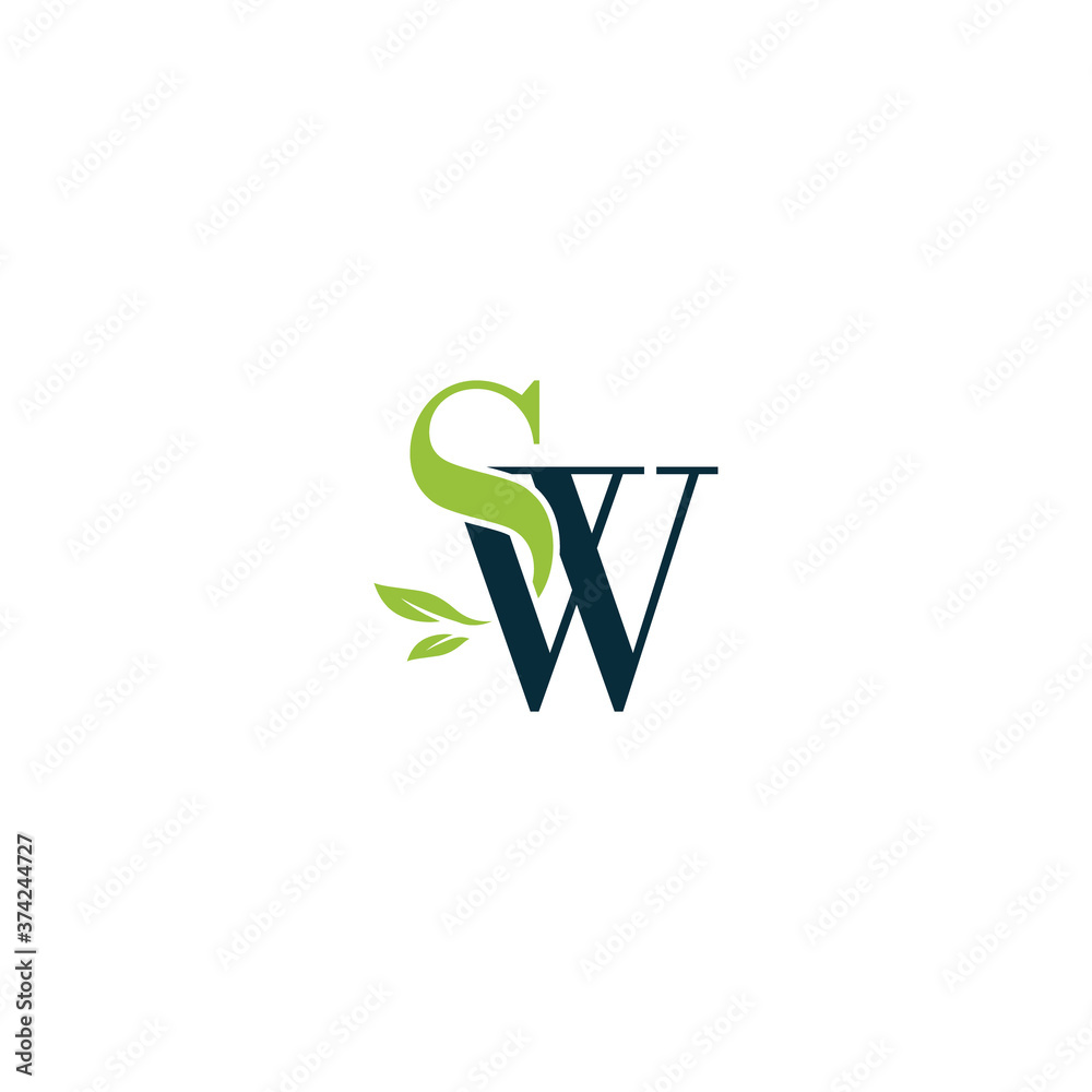 SW nature letter logo design vector template