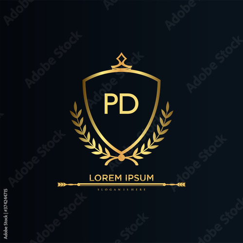 PD Letter Initial with Royal Template.elegant with crown logo vector, Creative Lettering Logo Vector Illustration. photo