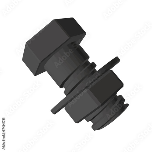 Low poly black threaded bolt. 3D. Vector illustration