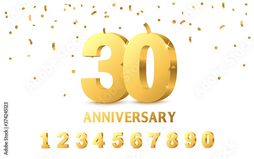 Anniversary banner with golden numbers realistic vector illustration isolated.