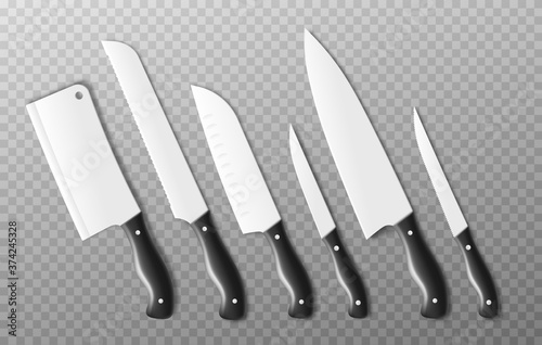 Cooking cutlery knives set mockup realistic vector illustration isolated.