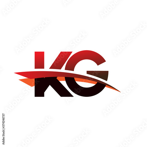 initial letter KG logotype company name colored black and red swoosh design.