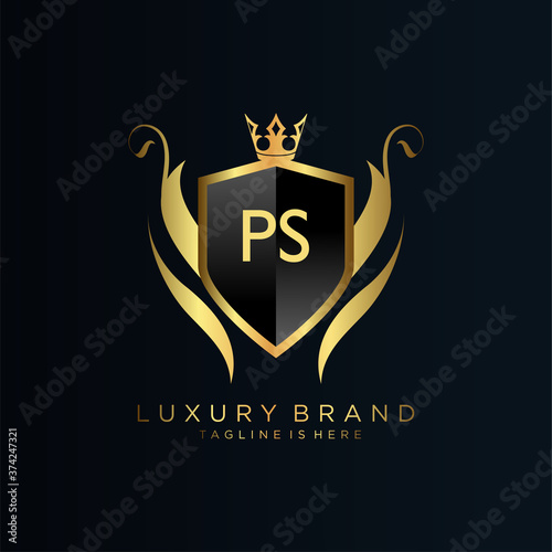 PS Letter Initial with Royal Template.elegant with crown logo vector, Creative Lettering Logo Vector Illustration.