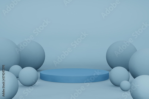 The surrounding blue empty circle base is lined with blue balls in a 3D picture.