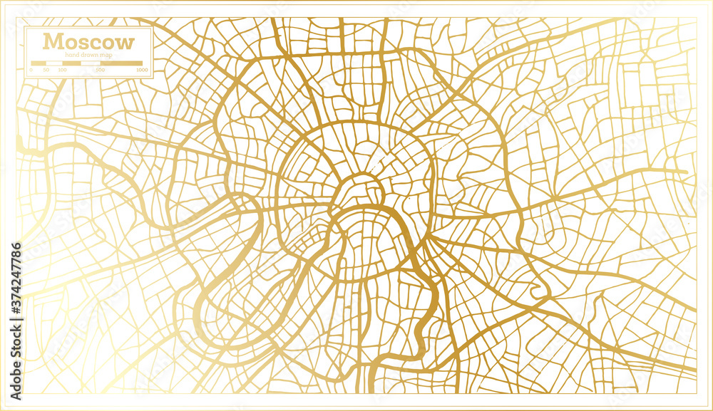 Moscow Russia City Map in Retro Style in Golden Color. Outline Map.