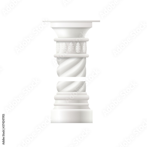 Columns capital detail of white marble realistic vector illustration isolated.