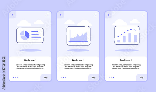 Dashboard onboarding screen for mobile apps template banner page UI with three variations modern flat outline style