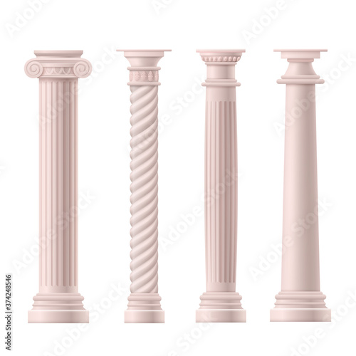 Set of vector classic realistic white columns.