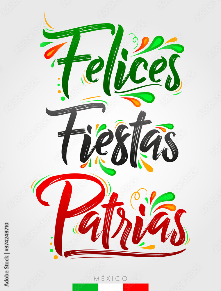 Felices Fiestas Patrias, Happy National Holidays spanish text, Mexican