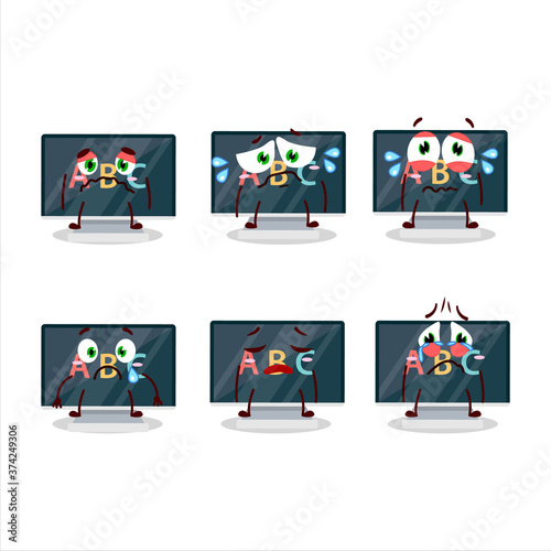 Alphabet on monitor cartoon character with sad expression