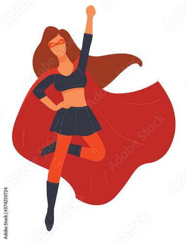Super hero female character wearing costume for carnival