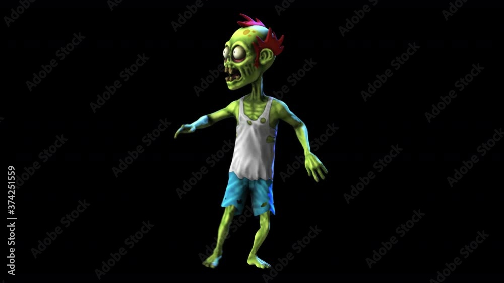 Seamless animation of a zombie dancing salsa isolated with alpha channel. Funny cartoon character for Halloween background.