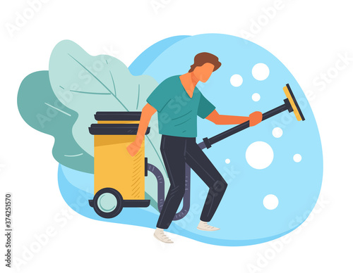 Cleaning company services, vacuuming and washing floor vector