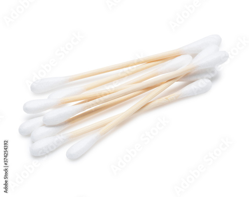 Bamboo swabs on a white background