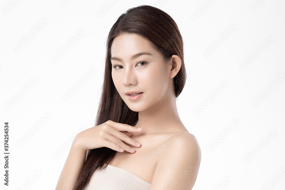 Beautiful Young asian Woman with Clean Fresh Skin, on white background, Face care, Facial treatment. Cosmetology, beauty and spa. Asian women portrait Beautiful Young asian Woman with Clean Fresh Skin, on white background, Face care, Facial treatment. Cosmetology, beauty and spa. Asian women portrait
