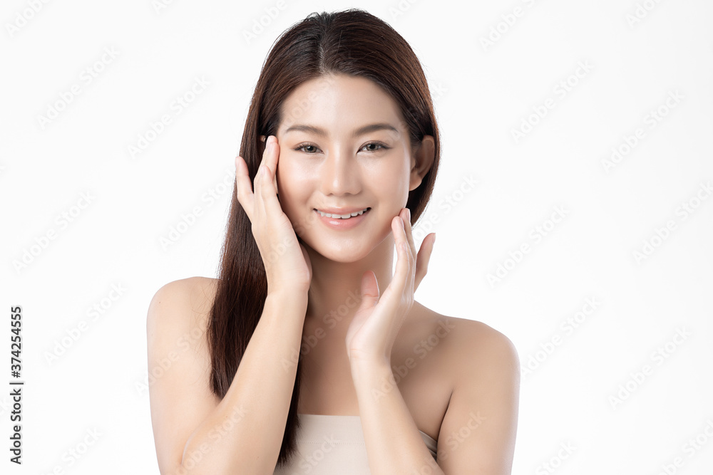 Beautiful Young asian Woman with Clean Fresh Skin, on white background, Face care, Facial treatment. Cosmetology, beauty and spa. Asian women portrait Beautiful Young asian Woman with Clean Fresh Skin, on white background, Face care, Facial treatment. Cosmetology, beauty and spa. Asian women portrait