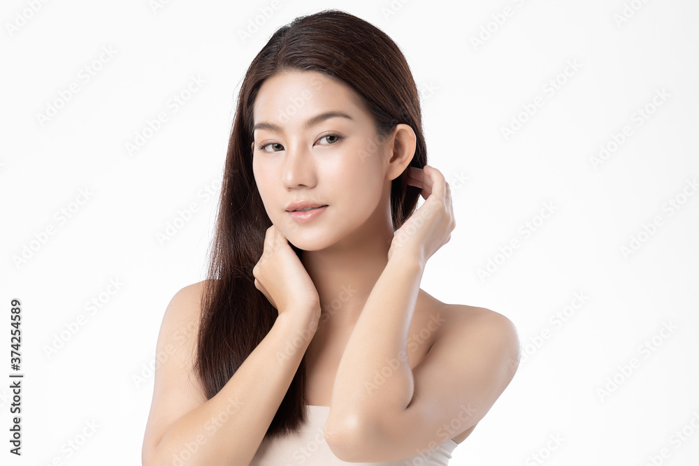 Beautiful Young asian Woman with Clean Fresh Skin, on white background, Face care, Facial treatment. Cosmetology, beauty and spa. Asian women portrait Beautiful Young asian Woman with Clean Fresh Skin, on white background, Face care, Facial treatment. Cosmetology, beauty and spa. Asian women portrait